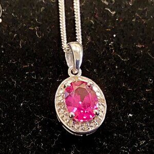 45 cm Silver and Ruby Halo Birthstone Necklace